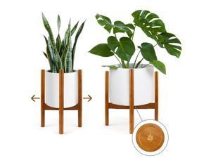 Chrider Mid-Century Plant Stand, Excluding Flower Pots, Adjustable Modern Plant Stand Rustic Decor, Can Accommodate 8-12 inches of Flower Pot Size, with Gardening Three-piece Set, Brown Color
