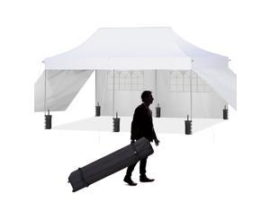 MEYFROX 10'x20' Easy Pop Up Canopy Tent Commercial Instant Canopy with 6 Removable Sidewalls and Roller Bag with 6 Canopy Sand Bags, White