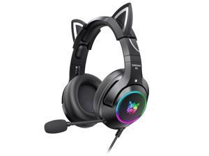 Stereo Gaming Headset  LED Light Up Cat Ear Headphones Foldable On-Ear Gaming Headset with Mic & Pink 7.1  Surround Sound with USB connector Black 3.5mm Jack