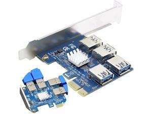 PCIe 1 to 4 Riser Card, Pcie Splitter 1 to 4 PCI Riser Card, 4 Risers into 1 PCI Card, PCIe Multiplier Risers 1X to External 4 PCI-e USB3.0 Adapter for ETH Miner GPU Crypto Bitcoin Ethereum Mining Rig