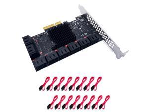 PCIe Adapter 16 Port SATA III to PCI Express 3.0 X4 Controller Expansion Card ASM1064 JBM575 Chip Add On Cards