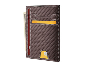 Mens Leather Slim Wallet Credit Card Holder RFID Blocking Pocket ID Money PU USA - Carbon Fiber Coffee