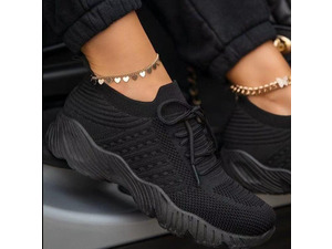 Womens Running Trainers Ladies Sneakers Slip On Walking Gym Comfy Fashion Shoes - Black