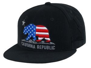 WHANG California Republic Snapback Flat Bill Hat Stars and Stripes Black