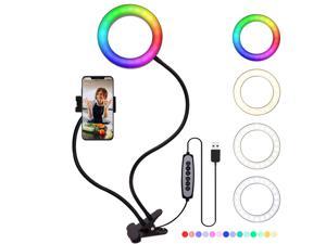 Photonix360 Clip-on Selfie Ring Light- Clip on Light RGB with Adjustable Arms and Phone Holder for Live Stream and Selfie Videos | 14 RGB Light Modes | 3 White Color Modes | 10 Brightness Levels