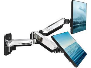 MOUNTUP Dual Monitor Wall Mount, Fully Adjustable Polished Aluminium Gas Spring Monitor Arm for 2 Max 32 Inch Flat Curved Computer Screen, Swivel Monitor Stand Hold 3.3-17.6Lbs, Fit VESA 75X75&100X100