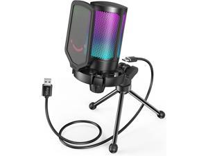 Gaming USB Microphone for PC PS5, FIFINE Condenser Mic with Quick Mute, RGB Indicator, Tripod Stand, Pop Filter, Shock Mount, Gain Control for Streaming Discord Twitch Podcasts Videos- Ampligame