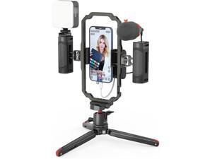 Smallrig Universal Phone Video Rig Kit for Iphone, Smartphone and Cameras, Phone Stabilizer Rig W/ Tripod Microphone LED Light Side Handle Power Bank Holderm, for Vlogging & Live Streaming - 3384B