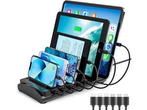 Charging Station for Multiple Devices,Wohtr 60W/12A 6 Ports USB Charging Station Dock with 6 Short Mixed USB Cables for Cell Phones and Tablets, Other Electronics-Black-Etl Listed