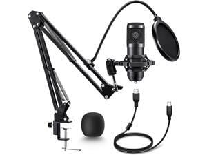 Adiven 2025 USB Streaming Podcast PC Microphone, 192KHz/24Bit Studio Cardioid Condenser Mic Kit with Sound Card, Boom Arm, Shock Mount, Pop Filter, for Skype, YouTuber, Karaoke, Gaming, Recording