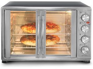 Elite Gourmet ETO4510B# Double French Door 4-Control Knobs Countertop Convection Toaster Oven, Bake Broil Toast Rotisserie Keep Warm 14" Pizza Includes 2 Racks, 18-Slice, 45L