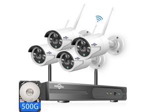 Hiseeu 3MP Wireless Security Camera System with One-Way Audio,500G Hard Drive,4Pcs 2K Outdoor/Indoor WiFi Surveillance Cameras, HD Video,Night Vision, Weatherproof,Motion Detection,DC12V Power Cord