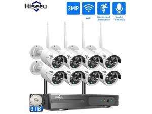 Hiseeu 2K Wireless Security Camera System OutdoorIndoor 10CH NVR kit 8Pcs Cameras 3MP WiFi Surveillance Camera for Home Night VisionBullet Camera Waterproof Motion Detection 3TB Hard Drive