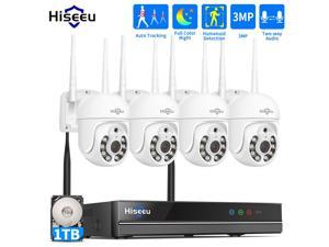Hiseeu 2K,Pan/Tilt Control  AI Human Detection WiFi Security Camera System,Two Way Audio, Color Night Vision,Mobile&PC Remote,Outdoor IP66 Waterproof, 7/24/Motion Record,Motion Alert