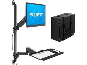 Mount-It! Wall Mount Workstation with Single Monitor Mount, Keyboard Tray and CPU Holder, Height Adjustable Full Motion Arms, Fits One 32 Inch Computer Screens