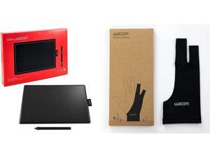 One by Wacom Medium Graphics Drawing Tablet & Windows & Drawing Glove, Two-Finger Artist Glove for Drawing Tablet Pen Display, 90% Recycled Material, eco-Friendly, one-Size (1 Pack)