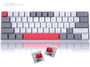 60% Mechanical Gaming Keyboard, Grey&White Gaming Keyboard with Hot Swappable Linear Red Switches, Wired Detachable Type-C Cable Mini Keyboard with Powder Blue Backlight for Windows/Mac/PC/Laptop