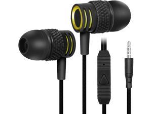UrbanX R2 Wired in-Ear Headphones with Mic for Samsung Galaxy A42 5G with Tangle-Free Cord, Noise Isolating Earphones, Deep Bass, in-Ear Bud Silicone Tips-Black