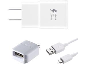 Adaptive Fast Wall Adapter Micro USB Charger for Samsung Galaxy S7 Edge S6 Note 5 4 J3 J5 J7 Prime Bundled with UrbanX Micro USB Cable Cord  10ft and OTG Adapter  3 Items  Fast Charging Kit  White