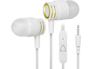 UrbanX R2 Wired inEar Headphones with Mic for Motorola Moto G Power 2021 with TangleFree Cord Noise Isolating Earphones Deep Bass inEar Bud Silicone Tips  White