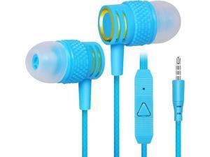 UrbanX R2 Wired inEar Headphones with Mic for Motorola Moto G Power 2021 with TangleFree Cord Noise Isolating Earphones Deep Bass inEar Bud Silicone Tips  Blue