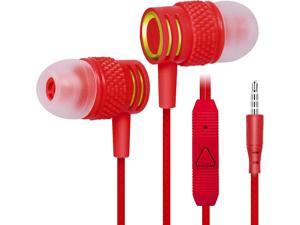 UrbanX R2 Wired inEar Headphones with Mic for Motorola Moto G Stylus 5G with TangleFree Cord Noise Isolating Earphones Deep Bass inEar Bud Silicone Tips  Red
