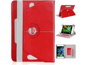 UrbanX 78 Inch Universal Tablet Case Protective Cover Folio for BLU M8L Plus 7 8 Inch 360 Degree Rotatable Kickstand Multiple Viewing Angles Credit Card Holder  Red