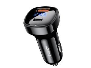 ACEFAST B4 66W Car Charger Dual Ports (USB A+USB C) with Voltage Display for iPhone 14Pro Max/13 Pro Max/13 Pro/13/13 mini/12 Pro Max, Samsung Galaxy S21/S21+/S20+,iPad,etc