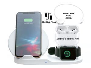 Stimula Lifestyle 3 in 1 Wireless Smartphone Ultra Fast Apple Watch Airpods  Airpods Pro iPhone 11 12 13 Samsung Charger Stand 10W Black White