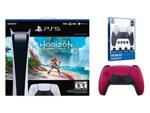 Sony PlayStation 5 Digital Edition Horizon Forbidden West Bundle with Extra Controller and Grip Kit  Cosmic Red