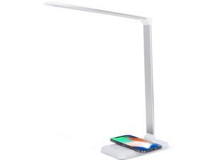 LED Desk Lamp with Wireless Charger, USB Charging Port, 5 Lighting Modes,5 Brightness Levels, Touch Control, 30/60 min Auto Timer, Eye-Caring Office Lamp with Adapter (White)