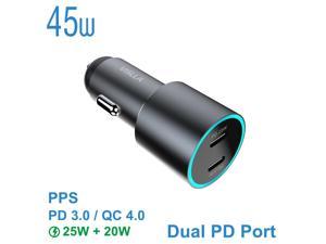 VISLLA USB C Car Charger 45W Dual Port auto Fast USB Car Adapter PD30QC 40 30 Aluminum Alloy Compatible with iPhone 14 13 12 11 X Samsung Galaxy S22S21S20 Note 20 PixelSwitch and more
