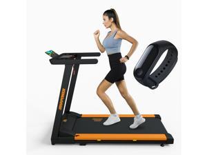 STAR POWER 300 lb Capacity Foldable Treadmill - 3.0HP Portable Folding Treadmill for Home&Office, with Heart Rate Monitoring Bluetooth Band&Online Events Orange