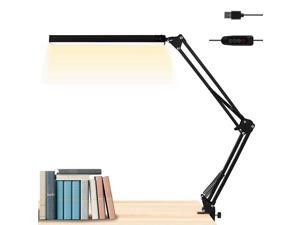 LED Desk Lamp, Adjustable Swing Arm Lamp with Clamp, Eye-Caring Reading Desk Light, 10 Brightness Levels, 3 Lighting Modes, Memory Function Desk Lamps for Home Office with Adapter (Black)