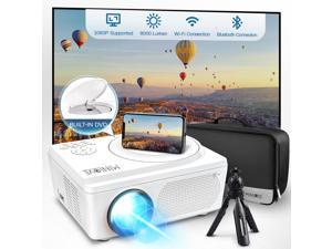 WiFi Bluetooth Projector Built in DVD Player, MINLOVE 1080P Supported Portable DVD Projector, Mini Video Movie Projector for Outdoor, Zoom & Sleep Timer Support, Compatible with TV/HDMI/VGA/AV/USB/TF