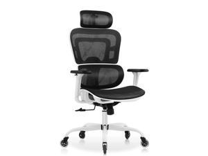 KERDOM Office Chair, Ergonomic Desk Chair, Comfy Breathable Mesh Task Chair with Headrest High Back, Home Computer Chair 3D Adjustable Armrests, Executive Swivel Chair with Roller Blade Wheels White/F
