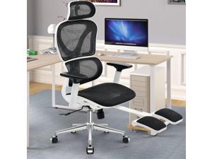Ergonomic Office Chair, KERDOM Computer Desk Chair with Lumbar Support and Foot Rest, High Back Breathable Mesh Chair with 3D Adjustable Armrest White