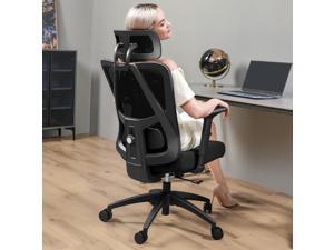 Primy Ergonomic Office Chair, Computer Desk Chair with Adjustable Sponge Lumbar Support, Comfortable Thick Cushion High Back Desk Chair with Adjustable Headrest and PU Armrests(PR-18-H)