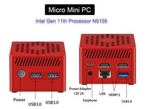 Neosmay Red Mini PC WiFi 6 Intel Gen 11th Celeron N5105 CPU Upto 2.9GHz Intel UHD Graphics Windows 11 pro 8GB RAM 256GB M.2  SSD Desktop PC Dual Screen Display Gigabit Ethernet Bluetooth 5.0