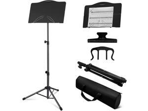 Music Stand, Folding Sheet Music Stand with Carrying Bag, Portable and Lightweight Music Book Stand with Instrument Book Clip & Page Holder for Performence, Guitar, Ukulele, Violin Players