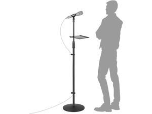 EMART Microphone Stand, Adjustable Karaoke Mic Holder for Singing, Universal Floor Standing Detachable Mike Stand with Weighted Round Base, Cable Clip, Barrel Mic Clip and Tray for Kids Adults