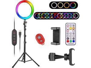 EMART 10 inch RGB Ring Light - Adjustable Tripod Stand & Cell Phone Holder for iPhone/Android - LED Selfie Circle Ringlight for Camera Video Recording/Photography/TIK Tok/Filming/Live Streaming