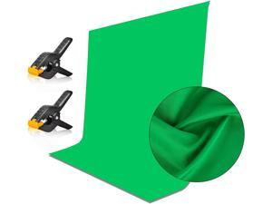 EMART 5x7ft Green Screen Backdrop, Polyester Wrinkle-Resistant Curtain Fabric, Chroma-Key greenscreen Cloth Sheet for Zoom, Including 2 Spring Clamps Suitable for Photoshoot, Interview, Live Stream