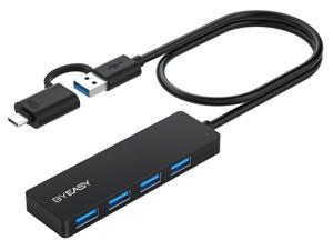 BYEASY USB Hub, USB 3.1 C to USB 3.0 Hub with 4 Ports and 2ft Extended Cable, Ultra Slim Portable USB Splitter for MacBook, Mac Pro/Mini, iMac, Ps4, PS5, Surface Pro,Flash Drive, Samsung (Black)