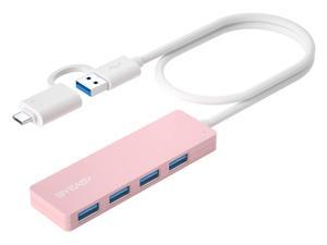 BYEASY USB Hub, USB 3.1 C to USB 3.0 Hub with 4 Ports and 2ft Extended Cable, Ultra Slim Portable USB Splitter for MacBook, Mac Pro/Mini, iMac, Ps4, PS5, Surface Pro,Flash Drive, Samsung (Black) Pink
