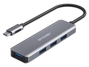 BYEASY USB C to USB Hub 4 Ports,Aluminum USB-C [Thunderbolt 3] to USB 3.0 Hub with Micro USB Power Cable, USB 3.1 Gen1 Hub with Braided OTG Cord for MacBook Pro, Air, iPad Pro, Samsung Note 10 S9