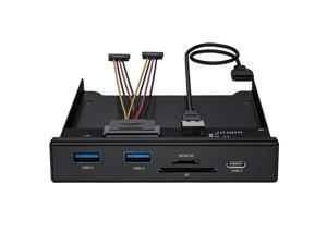BYEASY Front Panel USB 3.0 Hub 5 Ports, 3.5 Inches Internal Metal USB Hub with 2 USB 3.0 Ports, SD/TF Card Reader and USB 3.1 Gen 1 Type-C Port Fits Any 3.5" Floppy Disk Bay (PCI-02)