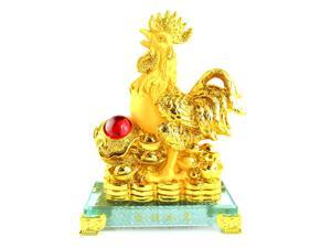 Golden Rubber Finished Rooster Statue with Ru Yi for Year of Rooster