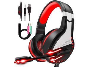 NPET HS10 Stereo Gaming Headset for PS4 PC Xbox One Controller Noise Cancelling OverEar Headphones with Mic Soft Memory Earmuffs LED Backlit Volume ControlRed
