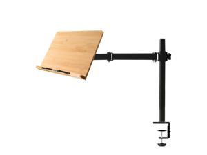 Bamboo Book Stand Height Adjustable with Clamp, wishacc Table Side Cookbook Rest - Desktop Reading Mount Holder with Sturdy Page Clips 11 x 8.1 inch